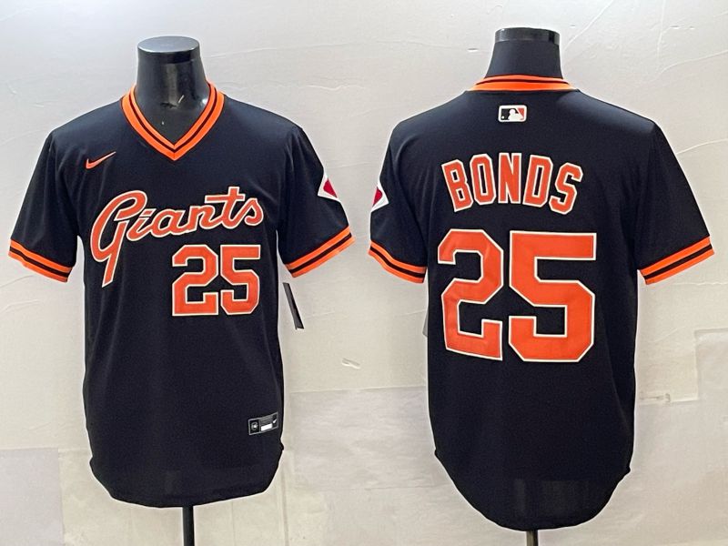 Men San Francisco Giants 25 Bonds Black Throwback Nike MLB 2025 Jersey 01